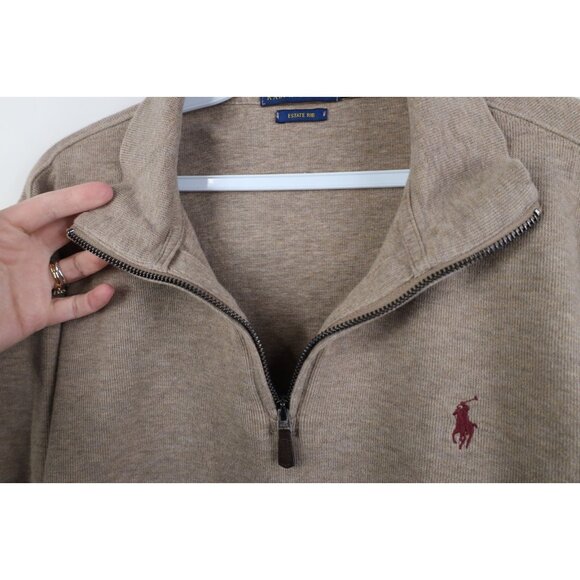 Vtg Ralph Lauren Mens Large Estate Rib Cotton Ribbed Knit 1/4 Half Zip Sweater - Picture 5 of 12
